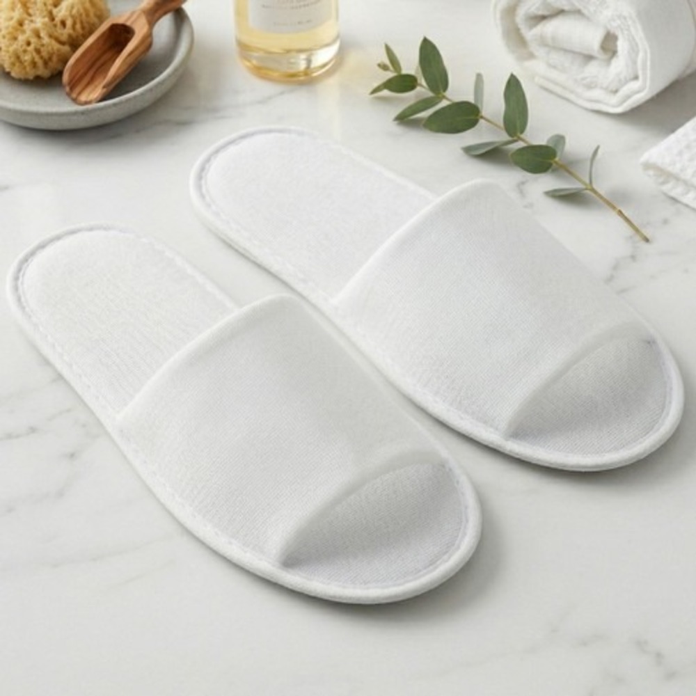 5 Pairs Unisex White Open Toe Spa Slippers One Size Fits Most Travel Hotel